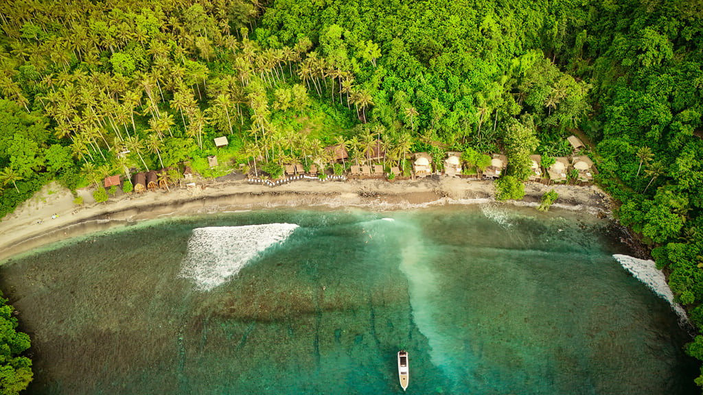 Gamat Bay Resort drone photo overlooking the bay